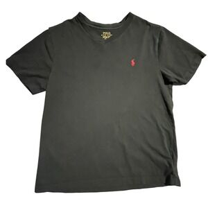 Polo Ralph Lauren Kids T-Shirt V-Neck Red Pony Logo Black Tee Size M